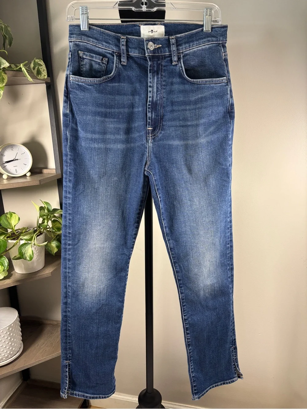7 For All Mankind High Rise Split Hem Ankle Jeans Blue Medium Wash Size 27 - Picture 3 of 5